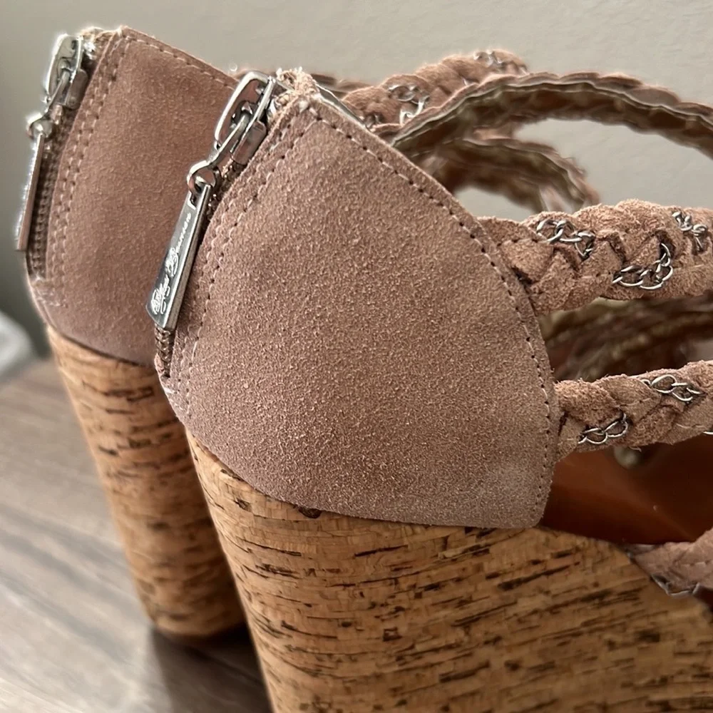 Matt Bernson Special Project Cork Wedges Sandals Suede/Chains 7.5M - Picture 15 of 16
